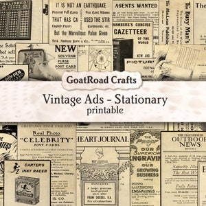 Vintage Ads - Stationary, Junk Journal, Ephemera, Vintage, Ads, Printable, Digital Download, GoatRoad Crafts