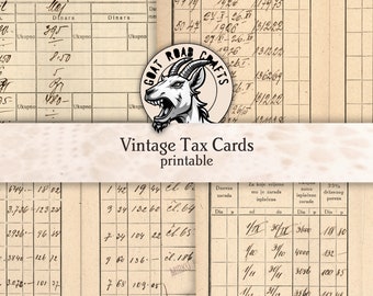 Vintage belastingkaarten (grootboek) en advertenties. Efemere voor ongewenste tijdschriften. Digitaal downloaden. GeitWeg Ambachten