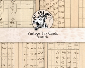 Vintage Tax Cards (ledger) and Advertisments. Ephemera for junk journals. Digital Download. GoatRoad Crafts