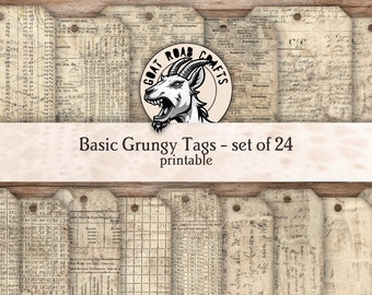 Basic Grungy Tags - set of 24. Ephemera for junk journals. Digital Download. GoatRoad Crafts