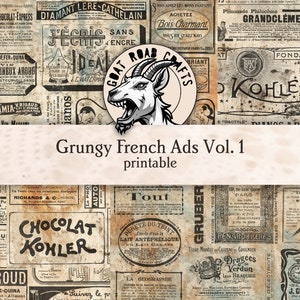 Vintage Grungy French Ads Vol 1. Grungy, Champagne & Ink Saver. Druckbare Papiersammlung. Digitaler Download. GoatRoad Crafts