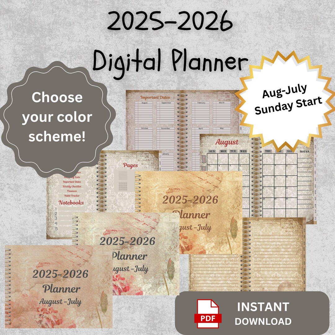 2025-2026 Digital Planner Sunday Start Weekly and Monthly - Etsy
