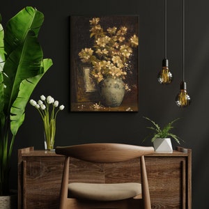 Vintage Flower Print Dark Floral Still Life Oil Painting Dark Academia Décor Moody Wall Art Vintage Floral Print Vintage Art Victorian Art bild 3