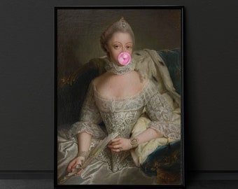 Pink Bubblegum, Alter Art, Vintage Portrait, Vintage Art Prints, Eclectic Art, Home Decor, Gallery Wall Art, Victorian Home, Modern Art