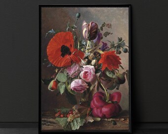 Vintage Floral Print Gallery Wall Art Dopamine Decor Maximalist Still Life Painting