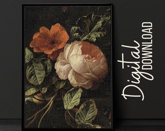 Vintage blommönster: Stämningsfull mörk blommig väggkonst (digital nedladdning)