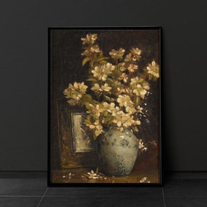 Vintage Flower Print Dark Floral Still Life Oil Painting Dark Academia Décor Moody Wall Art Vintage Floral Print Vintage Art Victorian Art bild 1