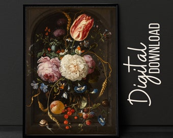 Vintage Dark Floral Print: Moody Gallery Wall Art (Digital Download)