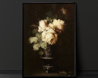 Vintage Floral Print Dark Floral Still Life Oil Painting Dark Academia Décor Moody Vintage Print Victorian Gallery Wall Art Vintage flowers