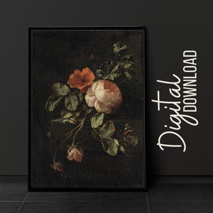 Digital Download Vintage Floral Print Dark Floral Moody Floral Still Life Oil Painting Dark Academia Décor Vintage Gallery Wall Art Flowers