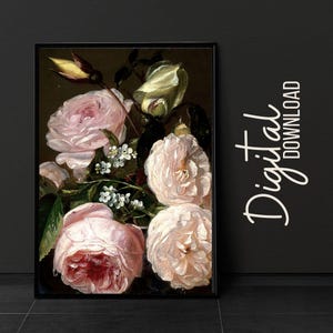 Vintage Blumendruck Stimmungsvoll Blumen Stillleben Ölgemälde Dunkle Academia Dekor Vintage Drucke Digital Download druckbare Wandkunst dunkles Dekor