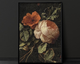 Moody Vintage Flower Print Dark Floral Still Life Oil Painting Dark Academia Décor Gallery Wall Art Vintage Prints Victorian Art Home Decor