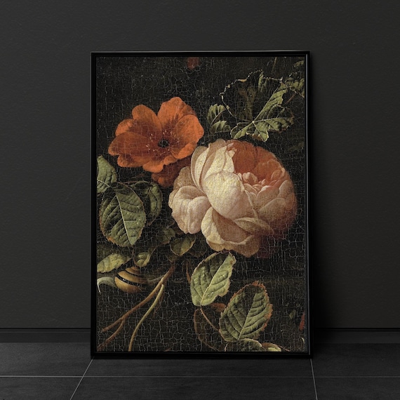 Moody Vintage Flower Print Dark Floral Still Life Oil Painting Dark Academia Décor Gallery Wall Art Vintage Prints Victorian Art Home Decor