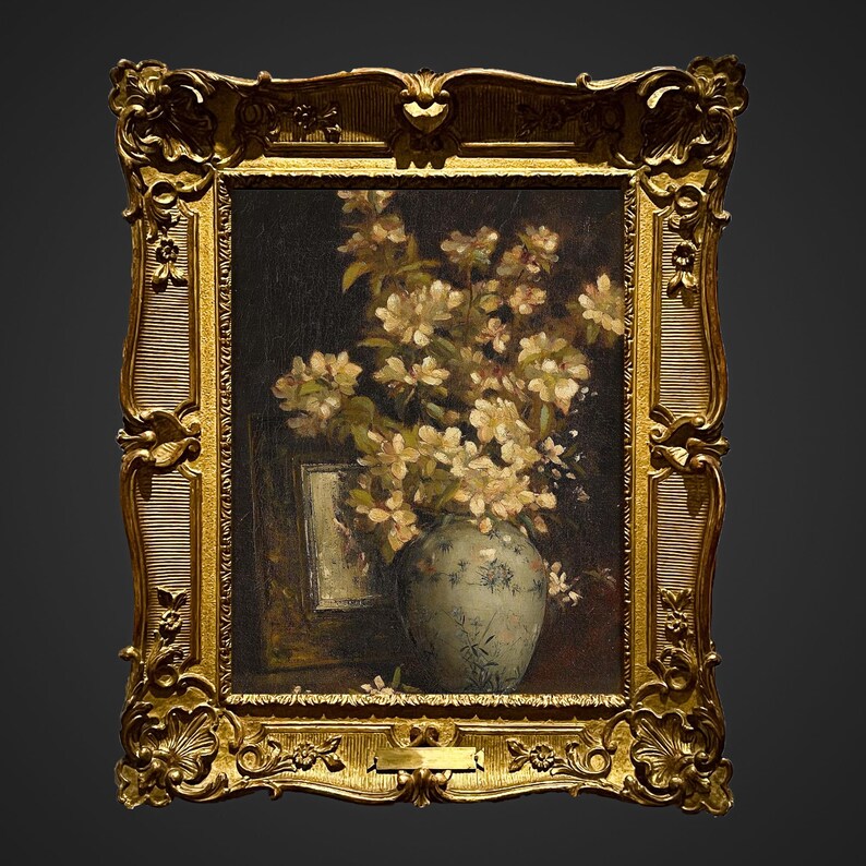 Vintage Flower Print Dark Floral Still Life Oil Painting Dark Academia Décor Moody Wall Art Vintage Floral Print Vintage Art Victorian Art bild 2
