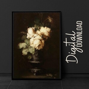 Vintage Floral Print Dark Floral Still Life Oil Painting Dark Academia Décor Vintage Print Printable Art Digital Download Gallery Wall Art