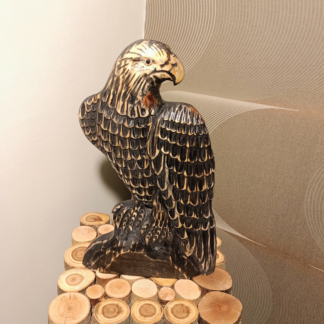 Pine Wood Eagle Statue Etsy