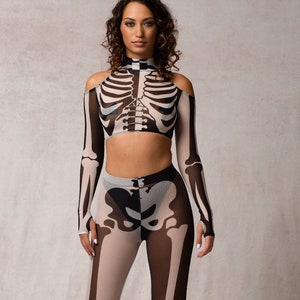 Mesh Halloween Skeleton Set Women, Halloween Set, Halloween Mesh Set For Women, Halloween Costume Women, Womens Skeleton Halloween Mesh Set