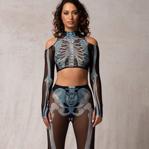 Womens Skeleton Halloween Mesh Set, Mesh Halloween Skeleton Set Women, Halloween Mesh Set For Women, Halloween Set, Halloween Costume Women