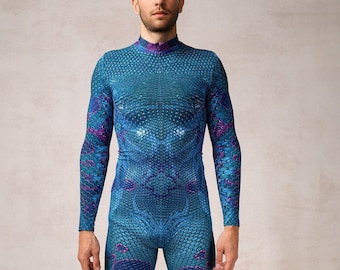 Cyber Mermaid Costume Men, Armour Costume Men, Blue Cyber Costumes, Cosplay Costume Men, Rave Costumes For Men, Festival Bodysuit, Rave Wear