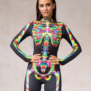 Costume da scheletro arcobaleno, costume da scheletro, tuta da scheletro, costume da scheletro da donna, costume di Halloween da donna, costume da scheletro da donna