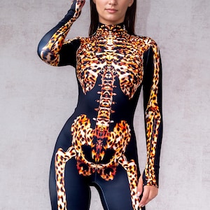 Costume da scheletro leopardo, costume da scheletro, tuta da scheletro, costume da scheletro da donna, costume di Halloween da donna, costume da scheletro da donna