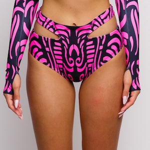 Rave UV Glow Cutout Shorts, Festival Shorts, Woman Shorts, Party Shorts, Women Party Clothing, Burning Man Wear, Rave Wear Fashion Style