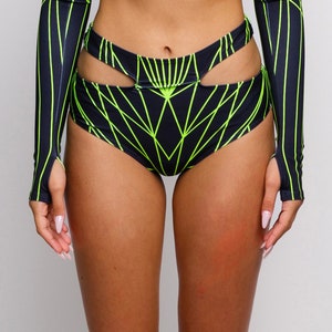 Festival Shorts Woman, Rave UV Glow Cutout Shorts, Rave Party Shorts, Women Party Clothing, Burning Man Clothing, Rave Wear Fashion Style