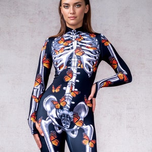Skeleton Bodysuit, Skeleton Costume Women, Skeleton Costume, Womens Halloween Costume, Skeleton Jumpsuit, Black and White HalloweenCostume