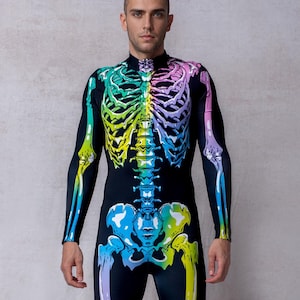 Costume di Halloween da uomo, costume di Halloween da adulto, costume da scheletro colorato da uomo, costume da scheletro, costumi di Halloween da uomo, costume unico