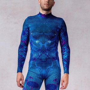 Cyber Mermaid Costume Men, Armour Costume Men, Blue Cyber Costumes, Cosplay Costume Men, Halloween Costume Men, Halloween Bodysuit For Men
