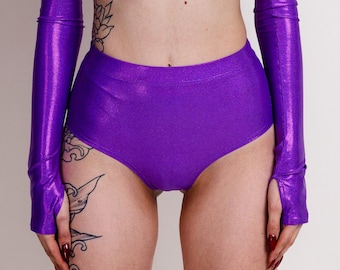 Purple Rave Shorts: High Waist Glitter Festival Outfit