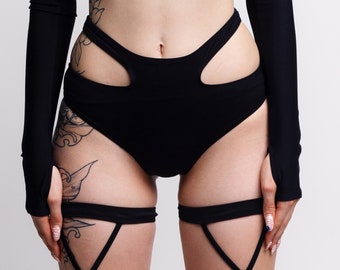 Rave Black Cutout Shorts, Woman Festival Shorts, Rave Shorts, Party Shorts, Women Party Clothing, Burning Man Wear, Rave Wear Fashion Style