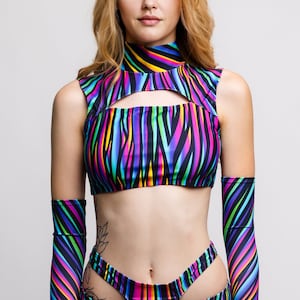 Rave Colorful Cutout Top, Woman Festival Top, Festival Top, Rave Party Top, Women Party Clothing, Burning Man Wear, Rave Wear Fashion Style