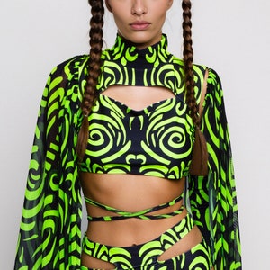 UV Festival Crop Top, Festival Green Top, Sexy Cutout Top, Rave Top, Women UV Reactive Clothing, Festival Wear, Rave Outfits For Women