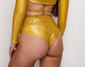 Shorts taille haute pour femmes Rave, Short jaune festival, Vêtements pour femmes raves, Vêtements de soirée rave, Vêtements de festival, Tenue de rave, Vêtements de Burning Man