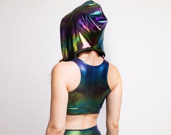 Hooded Woman Top, Rave Woman Top, Colorful Woman Top, Rave Women Clothing, Rave Outfit, Festival Outfit, Rave Clothing, Burning Man Outfit