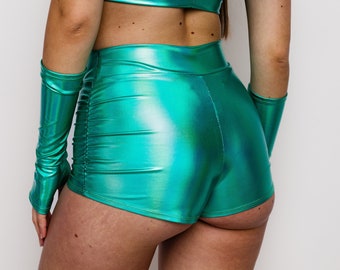 Groene Rave Shorts, Party Woman Shorts, Rave Woman Shorts, Festival Kleding, Rave Wear, Rave Kleding, Sprankelende Outfit, Burning Man Wear