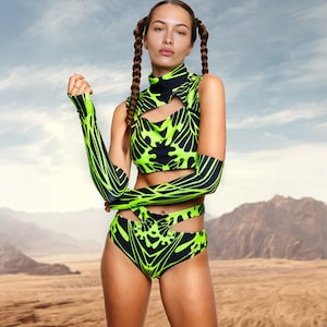 Rave Festival Party Set, Rave UV Glow Set, Woman Rave Set, Performance Set, Feestkleding Dames, Burning Man-kleding, Rave Wear Fashion Wear