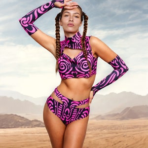 Rave Festival UV Glow Set, Rave Cutout Set, Woman Rave Set, Performance Set, Women Party Wear, Burning Man Clothing, Rave Wear Fashion Wear