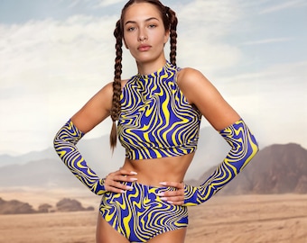 Rave Set: Sleeveless Crop Top, High Waisted Shorts, Festival Party Outfit