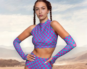 Conjunto Sexy para Rave: Top Cropped Sem Mangas, Shorts Estampado de Cintura Alta