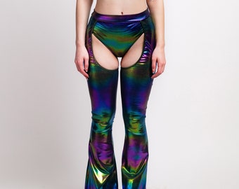Woman Rave Pants, Colorful Chaps, Rave Party Pants, Rave Women Outfit, Rave Woman Wear, Festival Wear, Rave Outfit, Burning Man Clothing