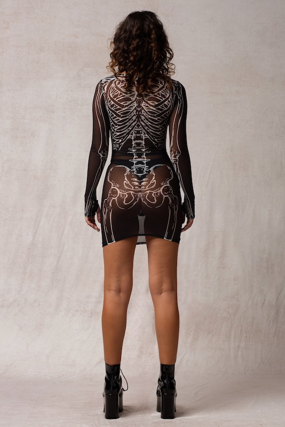 sheer skeleton dress Sheer Halloween Dress for Women, See Trough Halloween Dress for Women,  Womens Mesh Halloween Short Dress, Skeleton Halloween Dress for Women