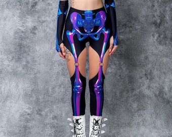 Holo Skeleton Garter Leggings - Halloween Costume