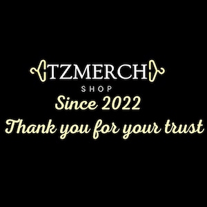 May include: A black and white logo with the text "TZMERCH" and "SHOP" in white. The logo is surrounded by two white hangers. The text "Since 2022" and "Thank you for your trust" are in yellow.