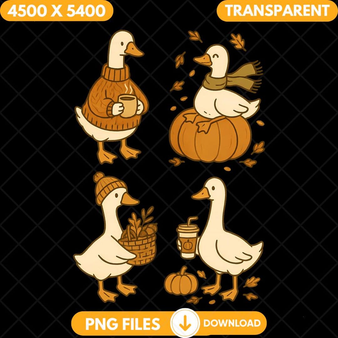 Fall Duck Png Bundle, Cute Autumn Ducks Sublimation Png, Digital ...