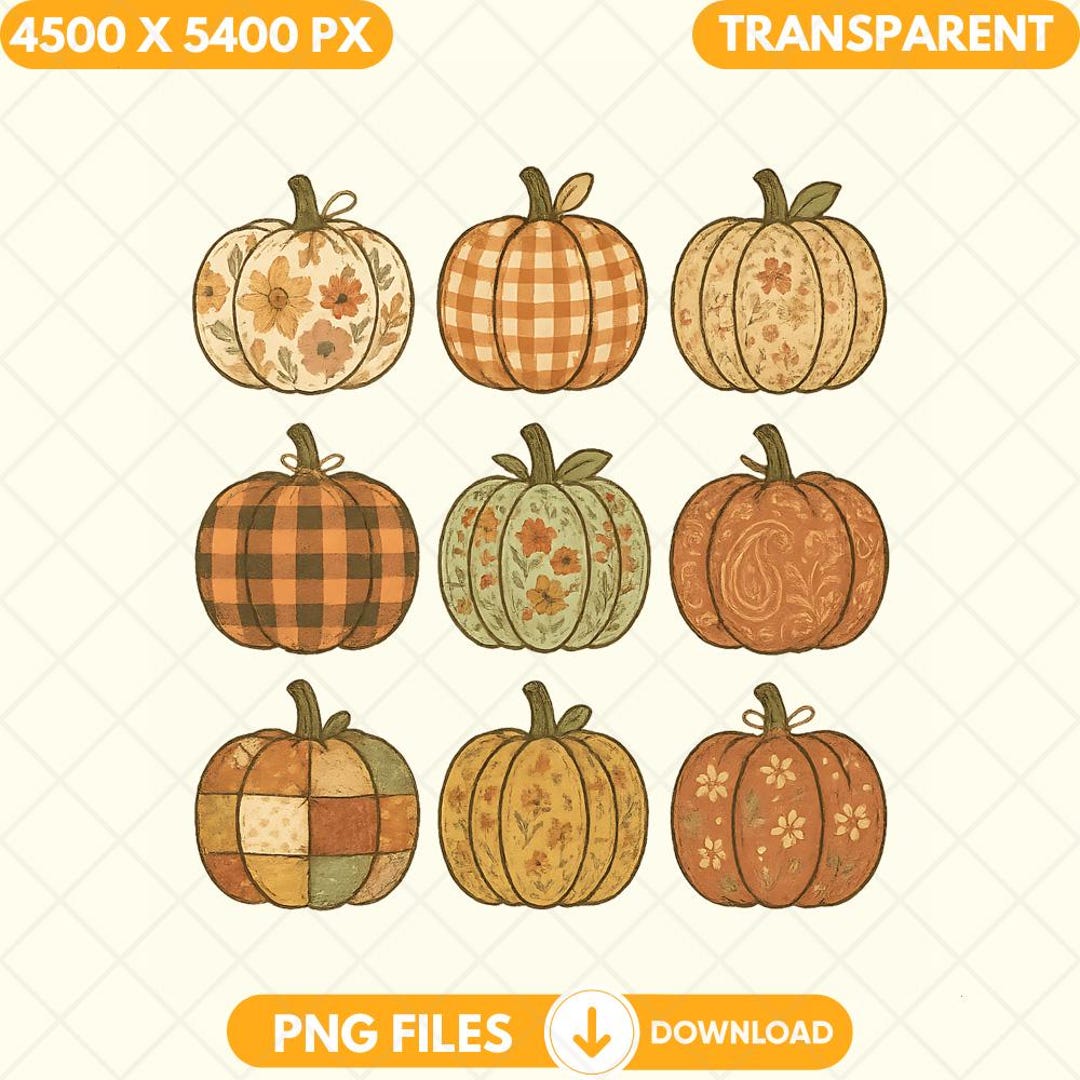 Pumpkin Png, Vintage Fall Sublimation Png, Digital Download, Floral ...