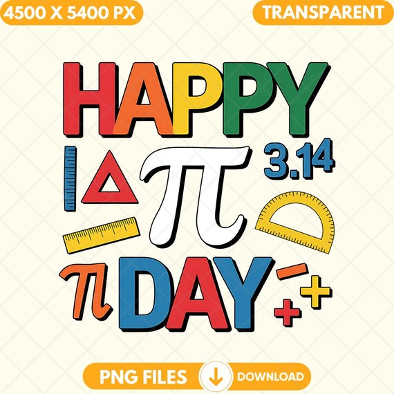 Happy Pi Day Png, Colorful Math Design, Digital Download, Pi Day Clipart, Math Lover Graphic, Pi Day Celebration Png