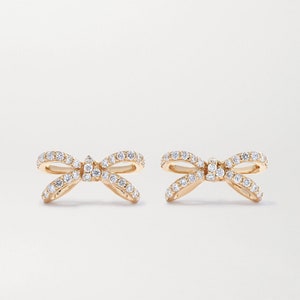 14k Gold Tie Bow Earring , Classic Ribbon Diamond Studs, Dainty Bow Shape Earring , Wedding Gift, Women Jewlery.
