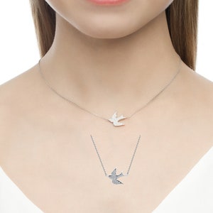14k Gold Swallow Bird Necklace, Diamond Bird Pendent, Dainty Sparrow Necklace, Personalized Gift, Birthday Gift For Her.